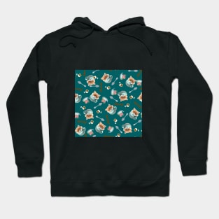 Cute Pomeranian Teacup Floral Teapot Teaspoon Tea Bag Ocean Teal Pattern Hoodie